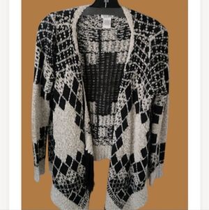 Shana K diamon print  striped women’s cardigan Tan/black